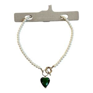 Urban Outfitters Pearl Necklace with Green Heart